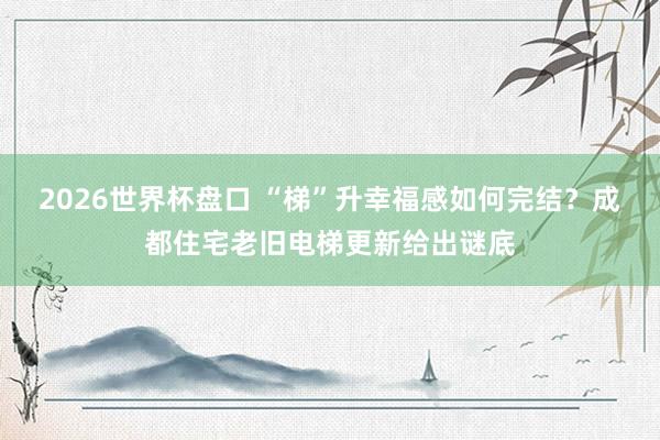2026世界杯盘口 “梯”升幸福感如何完结？成都住宅老旧电梯更新给出谜底
