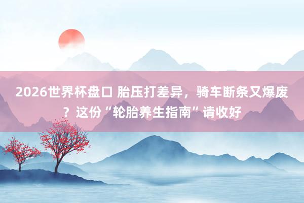 2026世界杯盘口 胎压打差异，骑车断条又爆废？这份“轮胎养生指南”请收好