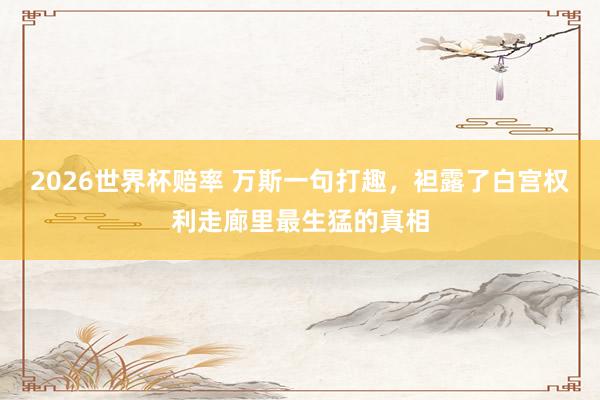 2026世界杯赔率 万斯一句打趣，袒露了白宫权利走廊里最生猛的真相