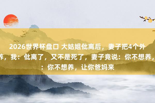 2026世界杯盘口 大姑姐仳离后,妻子把4个外甥接回屋里养,我:仳离了,又不是死了,妻子竟说:你不想养,让你爸妈来
