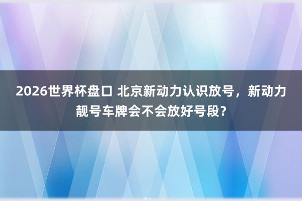 2026世界杯盘口 北京新动力认识放号,新动力靓号车牌会不会放好号段?