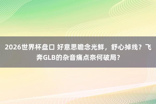 2026世界杯盘口 好意思瞻念光鲜，舒心掉线？飞奔GLB的杂音痛点奈何破局？