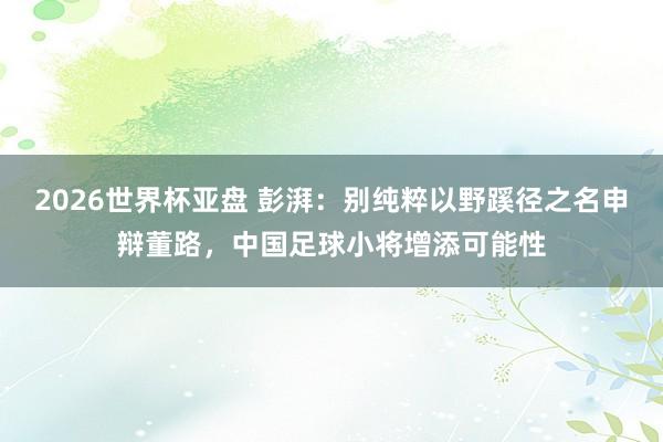 2026世界杯亚盘 彭湃:别纯粹以野蹊径之名申辩董路,中国足球小将增添可能性