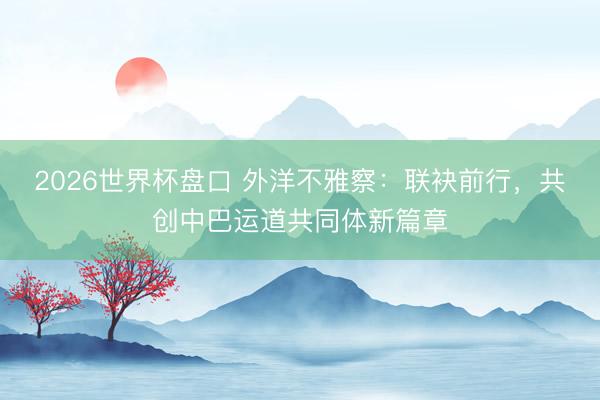 2026世界杯盘口 外洋不雅察:联袂前行,共创中巴运道共同体新篇章